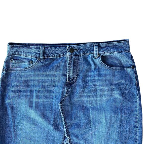 Vintage Denim Maxi Skirt Baccini Womens 12 Distressed Boho Festival 90s Y2K - Picture 3 of 13